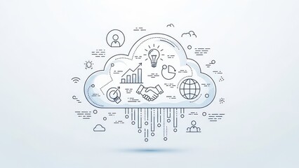 Cloud Computing Business Strategy Concept with Icons and Connection Lines