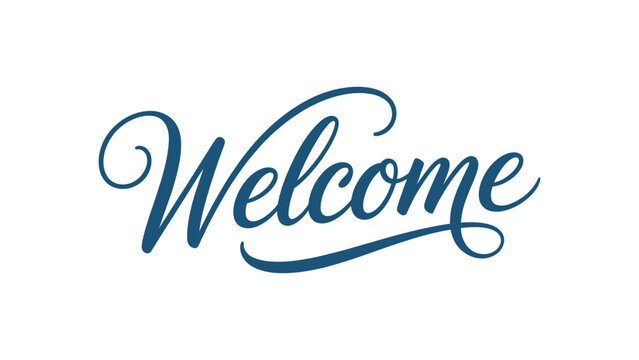 welcome elegant blue calligraphy lettering isolated on white background decorative script typography design