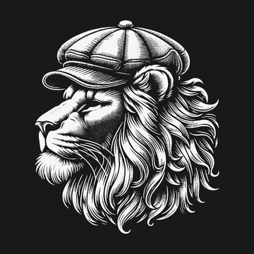 Lion with a Peaky Blinders Cap: A Study in Contrasts.