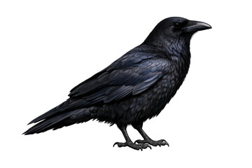 Fototapeta premium Black raven watching, standing on a transparent background, symbol of intelligence, wisdom, mystery and spiritual guidance concept