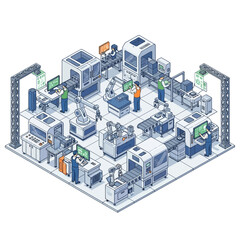 Obraz premium Isometric Smart Factory with Automated Production and Human Oversight.