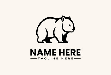 Fototapeta premium A black and white illustration of a bear logo with a placeholder name and tagline on a beige background.