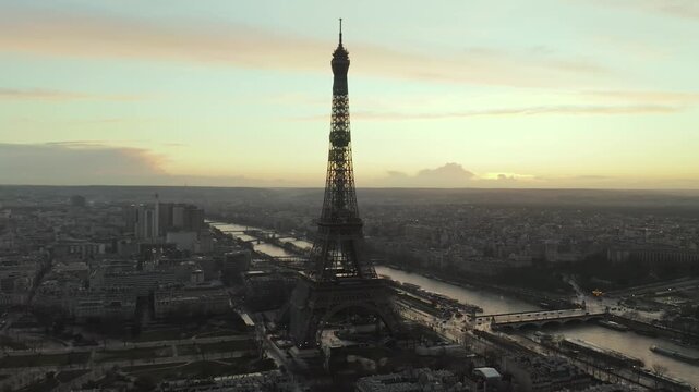Aerial View of Eiffel Tower at Sunset