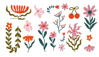 Folk Art Floral Frames and Decorative Botanical Elements