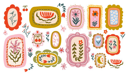 Folk Art Floral Frames and Decorative Botanical Elements