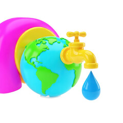 3d rendered vibrant planet earth with water drop and shower head
