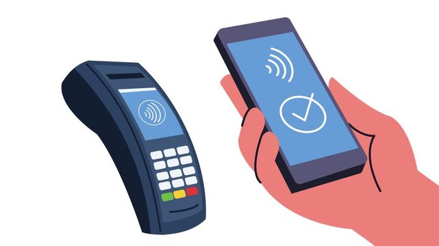 contactless mobile payment using smartphone and pos terminal animation