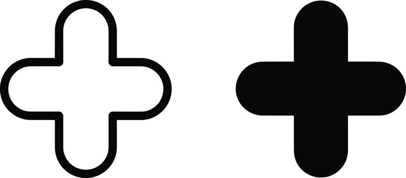 Plus Sign Symbols in Black and White