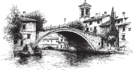 Rialto Bridge, Venice, Italy illustration on a white background. This vector illustration can be used in any size you like for advertising, logos, and other work.
