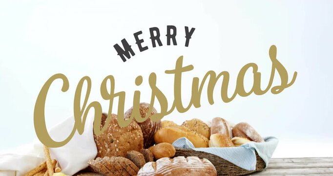 Christmas animation with assorted breads and pastries on wooden board