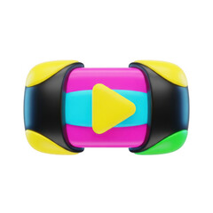 3d rendered vibrant play button with colorful gradient and reflective surface