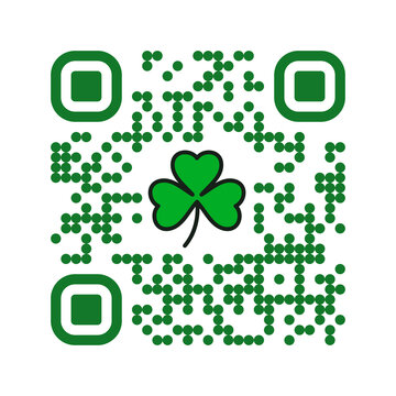 Smartphone readable QR code Happy St. Patrick's Day with shamrock icon. Vector illustration of green clover