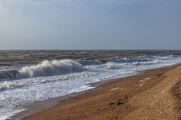 Crashing waves on the Kent coast, on a sunny winter's day