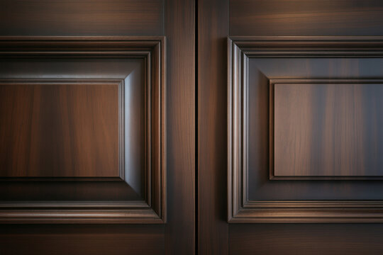 Dark wooden cabinet doors with panel design and beveled edges