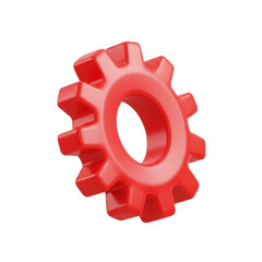 3d rendered gear icon with vibrant red color and glossy finish