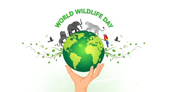 World wildlife day celebration with diverse animals and globe