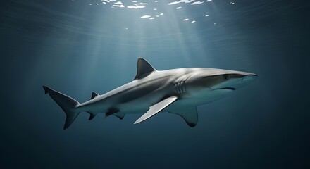 Naklejka premium Majestic Great White Shark Patrolling Deep Blue Ocean Waters
