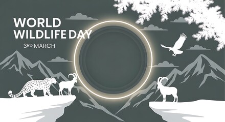 World wildlife day celebration with diverse animals and mountains