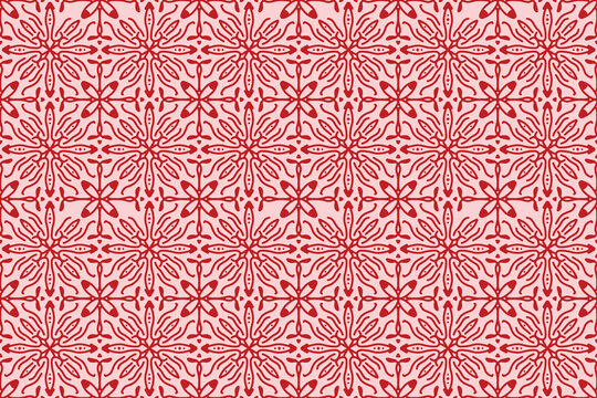 Vintage floral vector seamless pattern featuring red flowers and delicate snowflakes for decorative textile wallpaper or ornate fabric design