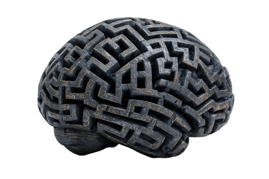 Smart thinking concept brain shaped as maze isolated on transparent background