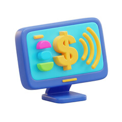 3d rendered computer monitor displaying dollar sign and green arrow