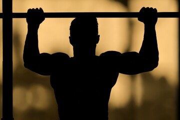 Naklejka premium Strong athlete doing pullup workout in gym
