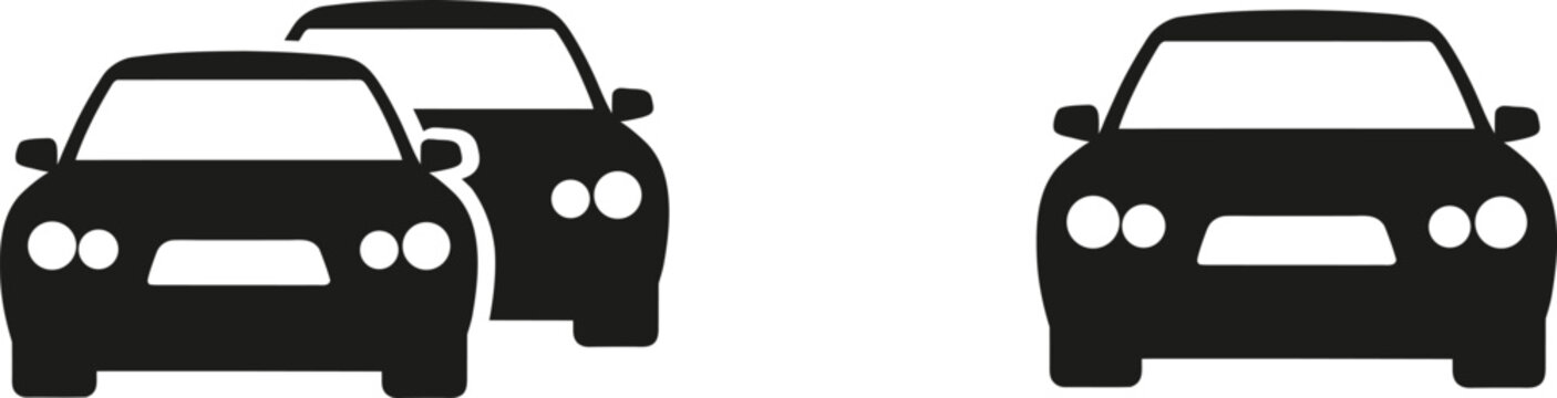 Black silhouettes of cars facing forward in a row