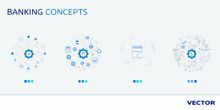 Banking and financial concepts illustrated with blue circular vector graphics