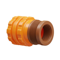 3d rendered close-up view of a yellow and brown threaded pipe fitting