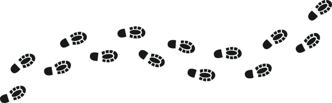 Black footprints on white background in a diagonal line