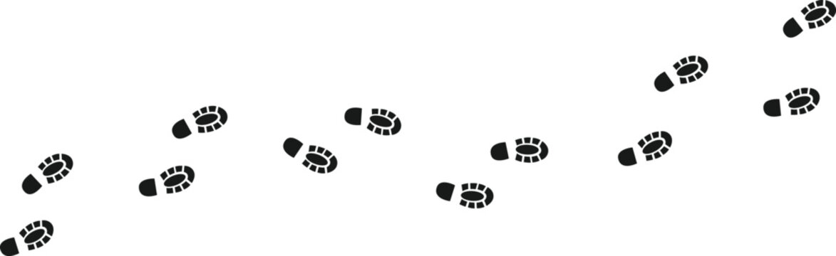 Black footprints on white background in a diagonal line