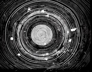 white concentric circles with grunge texture on a black background creating a striking contrast effect