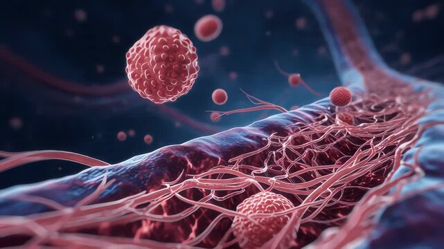 Virus particles inside human cells.