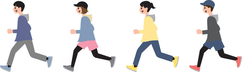 キャップを被ってランニングし汗を流す少年少女