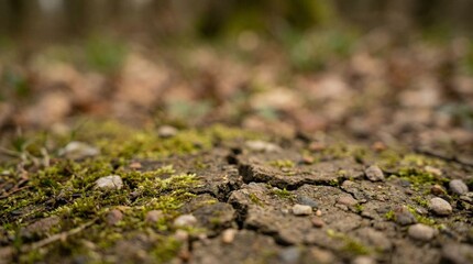 Low Angle Natural Ground Texture with Depth and Soft Background Blur