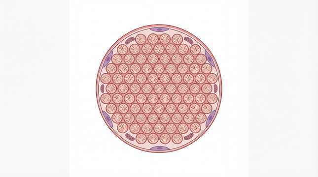 Delicate biological architecture revealed within a circular sheath showcasing a tightly packed array of intricate cellular bundles
