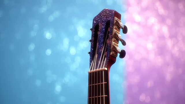 Guitar Headstock Against Colorful Background.