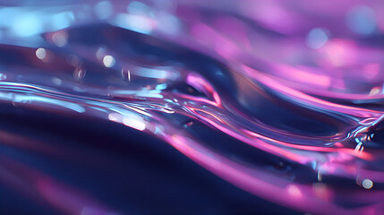 Abstract backdrop with glowing shiny transparent purple and blue liquid. Modern curved waves for creative design element.