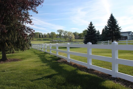 Clean white PVC fence for home exterior