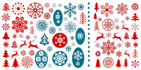Festive collection of stylized snowflakes reindeer and christmas trees © Prosanta