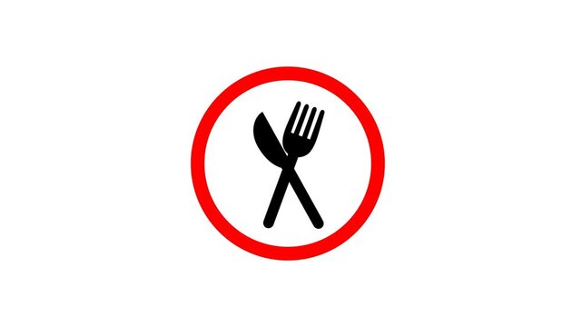 video 4k icon symbol illustration with fork and knife in red circle