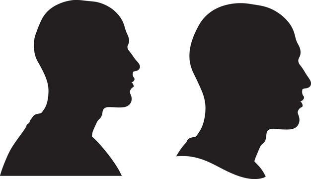 Profile Silhouettes of Two Men's Heads, Black and White Vector Art, Isolated on White, Representing Identity, Individuality, or Human Connection