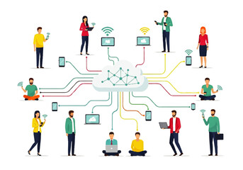 Fototapeta premium Diverse professionals connected through a cloud-based digital network.