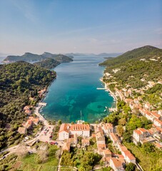 Fototapeta premium Croatia and the island of Damacia. The area around Dubrovnik with its beautiful island, forests, town, and Adriatic coast.