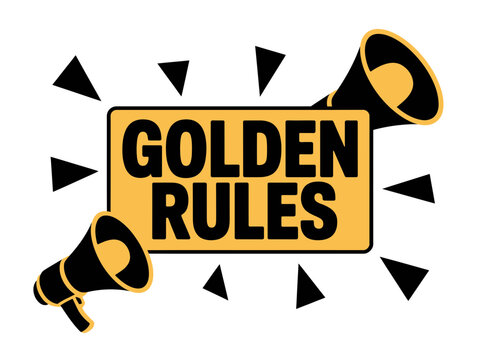 A vector graphic illustration of golden rules with megaphones and triangles on a white background