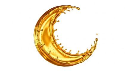 Golden liquid splash isolated on white background dynamic motion droplet