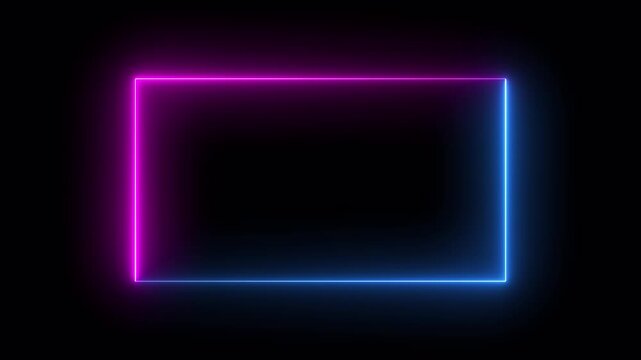 Rectangle animation glowing neon frame background , Neon line box animation, Square rectangle picture frame glowing neon animation on trasparent background.