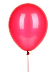 Shiny, rounded, red balloon with a tied string on white