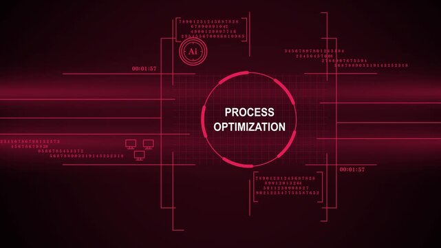 AI Process Optimization Concept with Futuristic HUD Interface Data Visualization and Digital Analytics Background for Business Technology