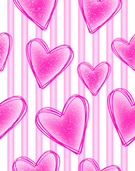 Illustration of pink hearts on a white and pink background.